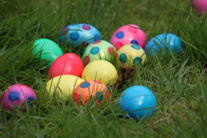 Easter eggs in grass.